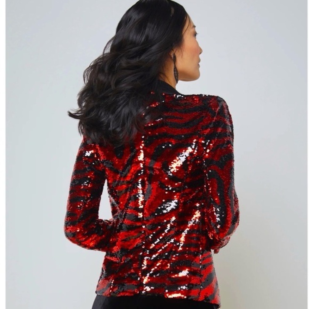 NWT $725 L'agence Yuna Sequin Blazer In Tango Red/black Zebra Stripe - Picture 2 of 7